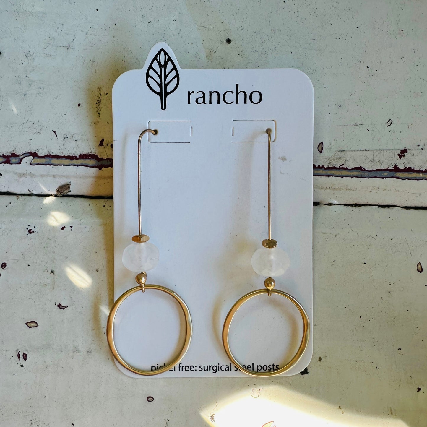 Hammered Ring Long Hook Earrings