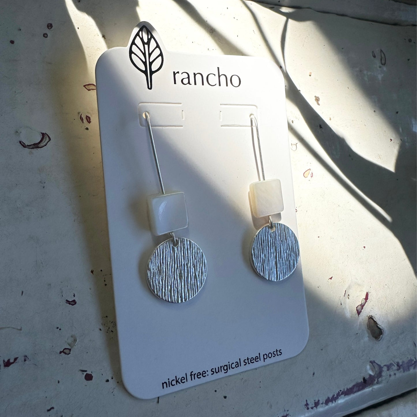 Textured Circle and Mother of Pearl Bead Earrings