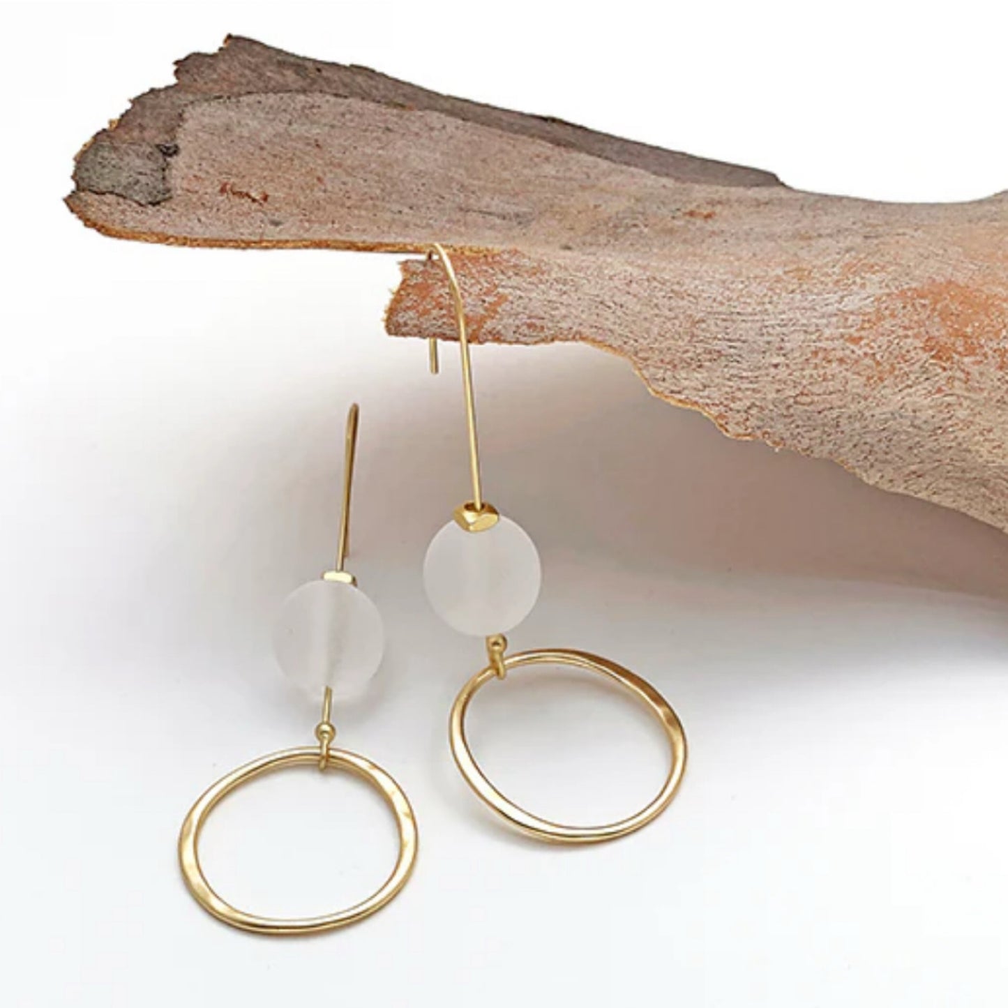 Hammered Ring Long Hook Earrings