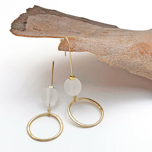 Hammered Ring Long Hook Earrings