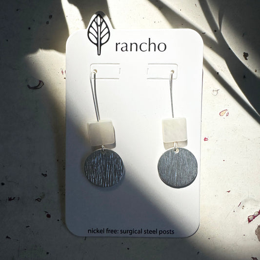 Textured Circle and Mother of Pearl Bead Earrings