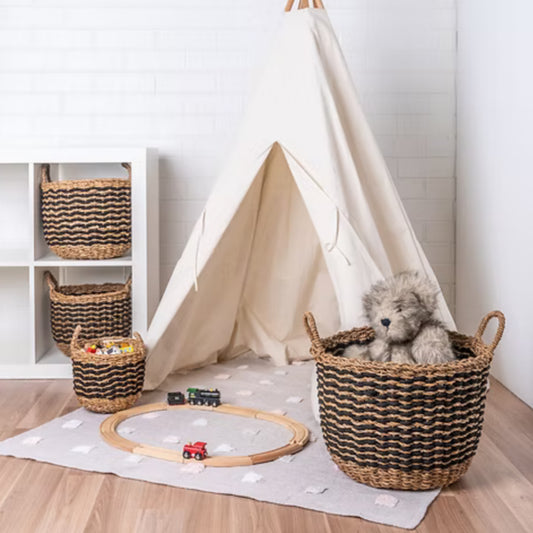 Seagrass Black Striped Basket